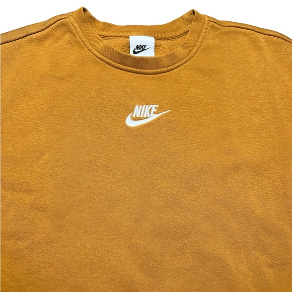 Nike Kids’s Center Swoosh Logo Crewneck Hoodie Mustard Yellow Medium - Picture 3 of 11